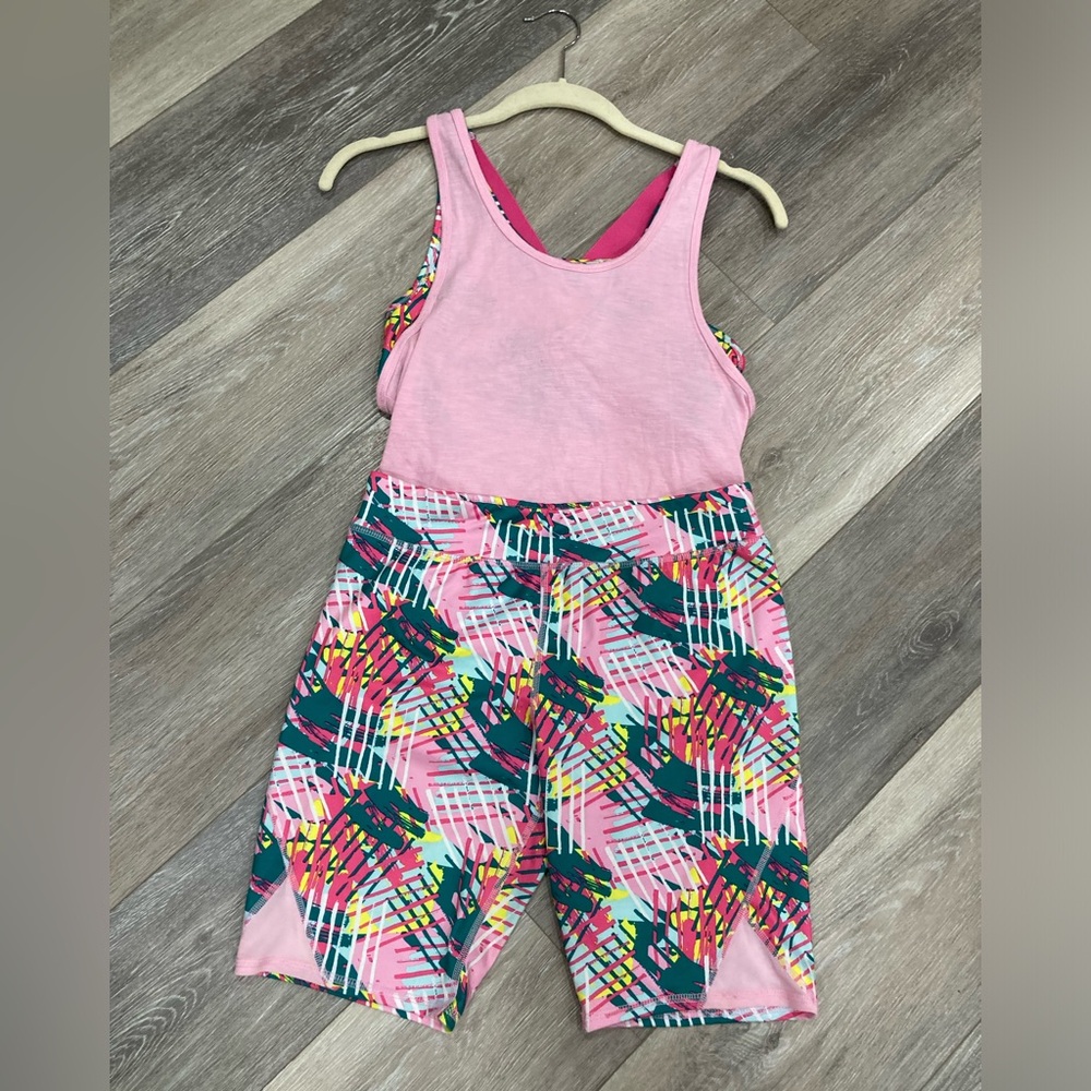 Justice Shorts and Tank Top Workout Set XXL Size 18 Pink Green Yellow